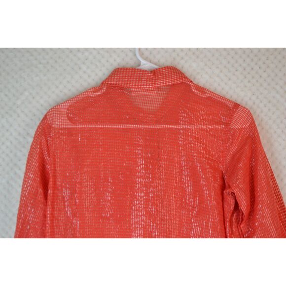 Ariat Women's Medium Red Gold Plaid Sheer Snap Button Down Long Sleeve Shirt - Picture 6 of 14